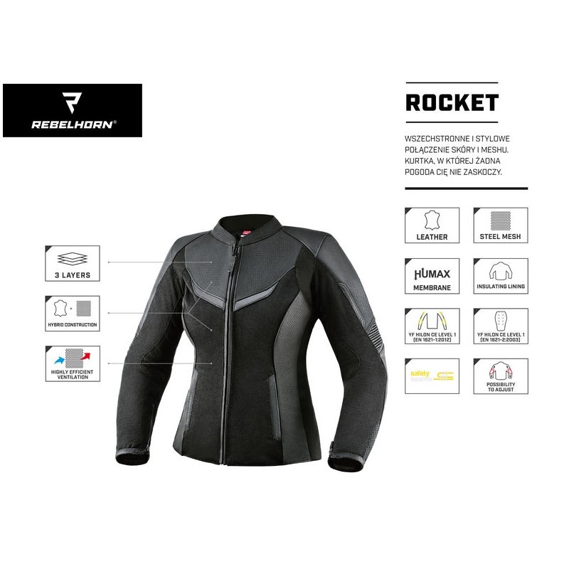 Női motoros kabát Rebelhorn Rocket Black Sale kiárusítás