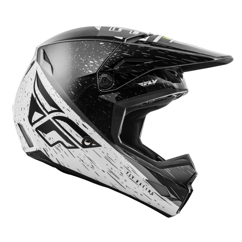 Motocross sisak FLY Racing Kinetic K120 fekete-fehér-fluo sárga