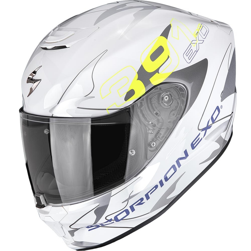 Integrální helma na motorku Scorpion EXO-391 Key bílo-stříbrno-fluo žlutá