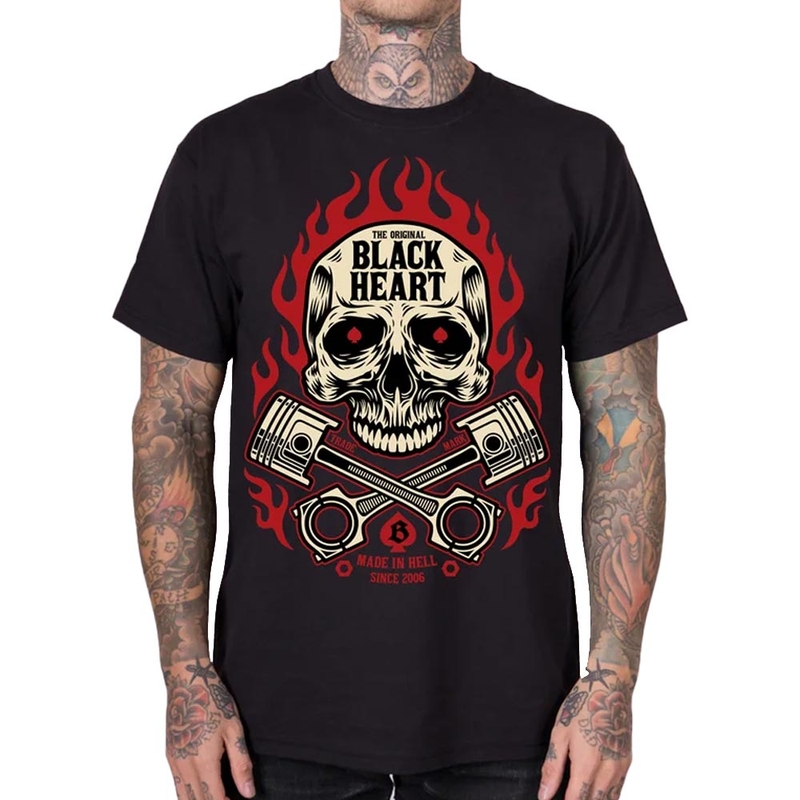 Tričko Black Heart Flame Skull černé