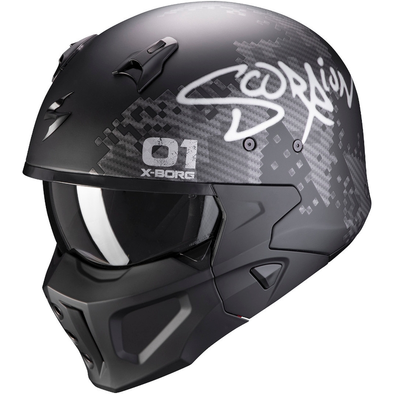 Scorpion COVERT-X Xborg fekete-ezüst levehető állú bukósisak