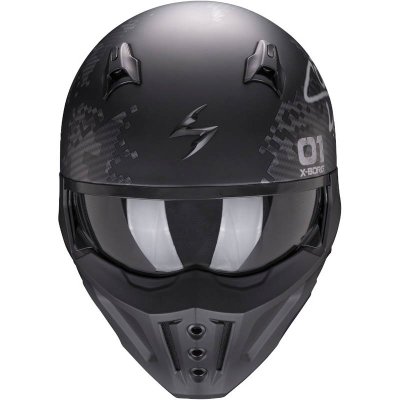 Scorpion COVERT-X Xborg fekete-ezüst levehető állú bukósisak