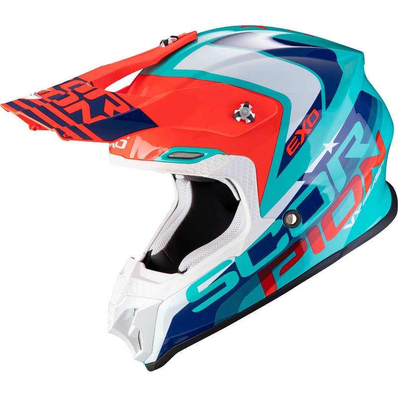 Motocross sisak Scorpion VX-16 Air Nation zöld-kék-piros eladó kiárusítás