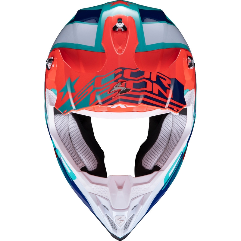 Motocross sisak Scorpion VX-16 Air Nation zöld-kék-piros eladó kiárusítás