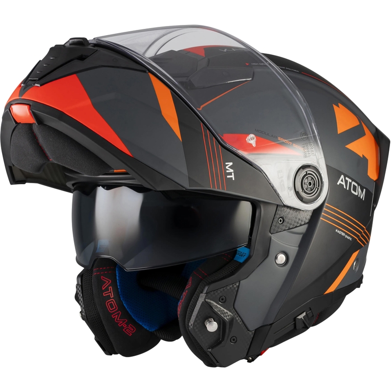 Výklopná helma na motorku MT Atom 2 SV Kaster C14 matná černo-šedo-oranžová