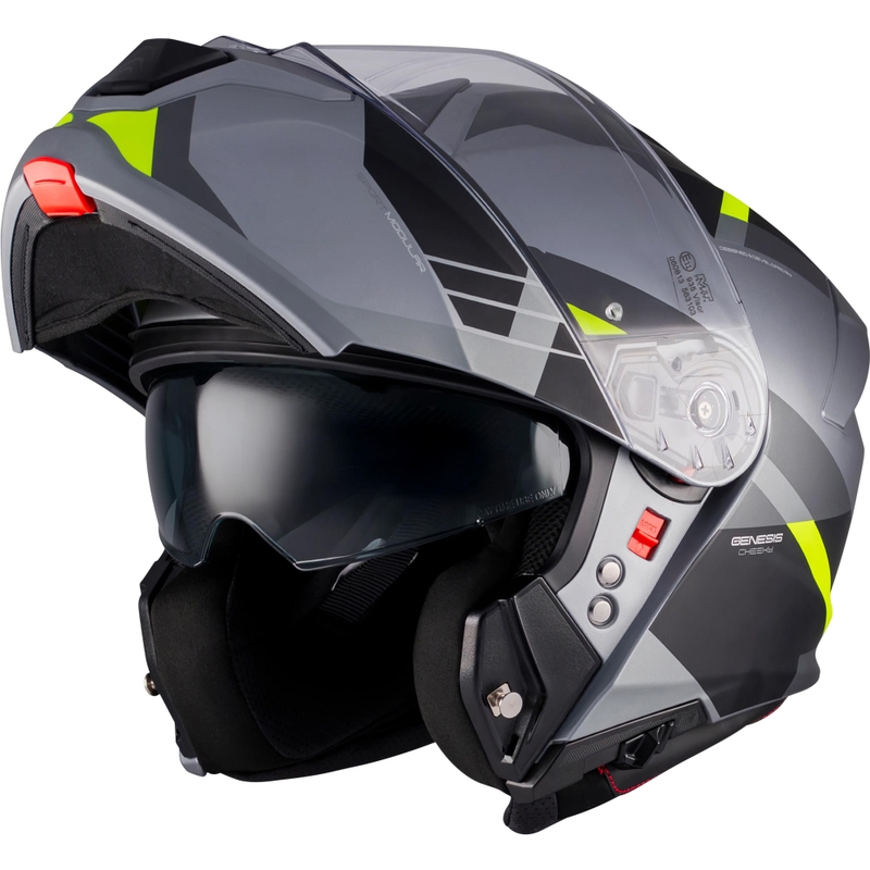 Výklopná helma na motorku MT Genesis R SV Cheeky C3 černo-šedo-fluo žlutá
