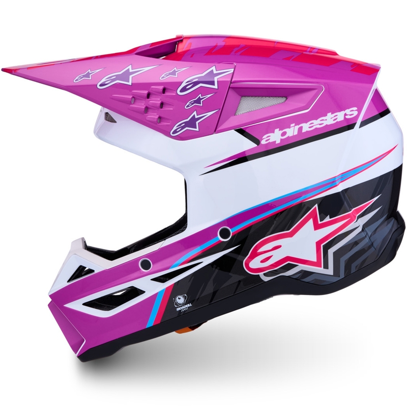 Motokrosová helma na motorku Alpinestars S-M3 Falcon fialovo-bílo-fluo růžová