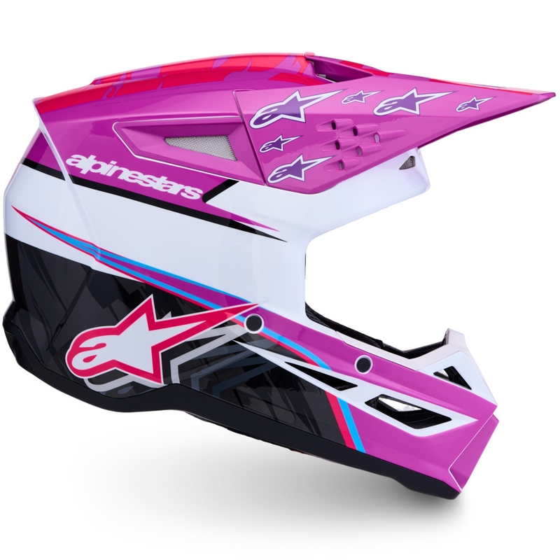Motokrosová helma na motorku Alpinestars S-M3 Falcon fialovo-bílo-fluo růžová