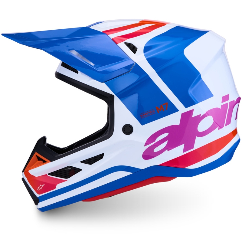Motokrosová helma na motorku Alpinestars Supertech S-M7 Core bílo-modro-oranžová