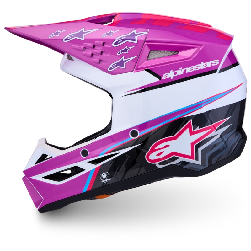 Dětská motokrosová helma na motorku Alpinestars S-M3 Falcon fialovo-bílo-černá
