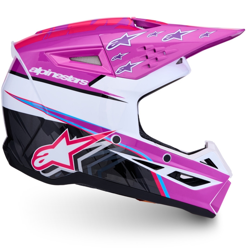 Dětská motokrosová helma na motorku Alpinestars S-M3 Falcon fialovo-bílo-černá