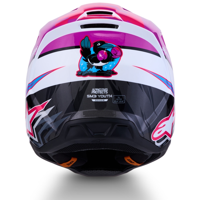 Dětská motokrosová helma na motorku Alpinestars S-M3 Falcon fialovo-bílo-černá