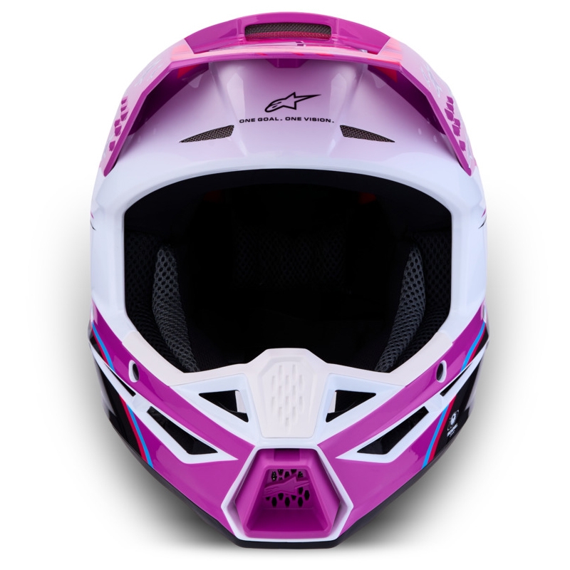 Dětská motokrosová helma na motorku Alpinestars S-M3 Falcon fialovo-bílo-černá