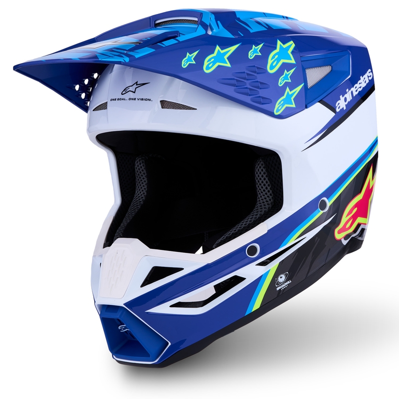 Dětská motokrosová helma na motorku Alpinestars S-M3 Falcon modro-bílo-černá
