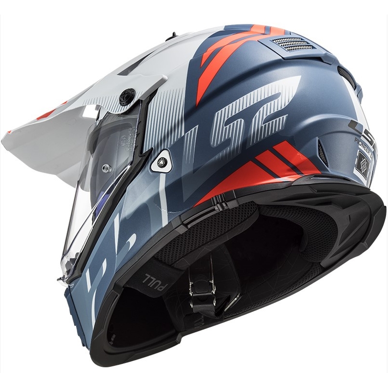 Enduro sisak LS2 MX436 Pioneer EVO Evolve fehér-kék-narancssárga