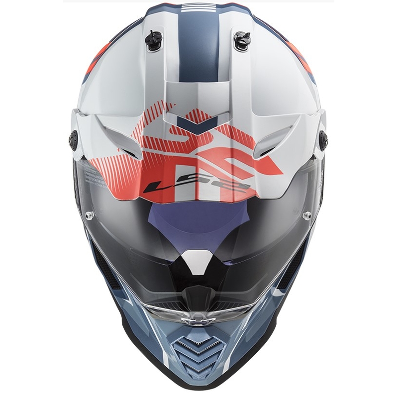 Enduro sisak LS2 MX436 Pioneer EVO Evolve fehér-kék-narancssárga