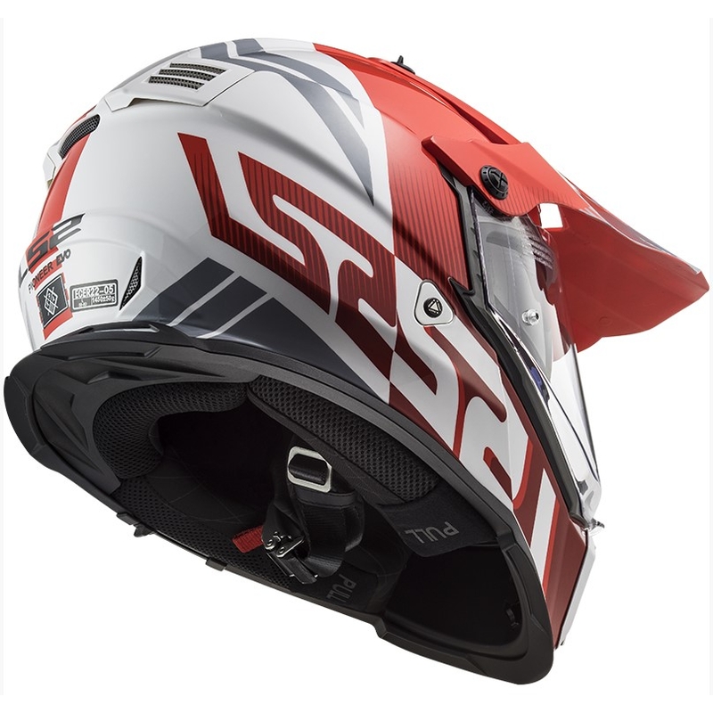 Enduro sisak LS2 MX436 Pioneer EVO Evolve fehér-szürke-piros