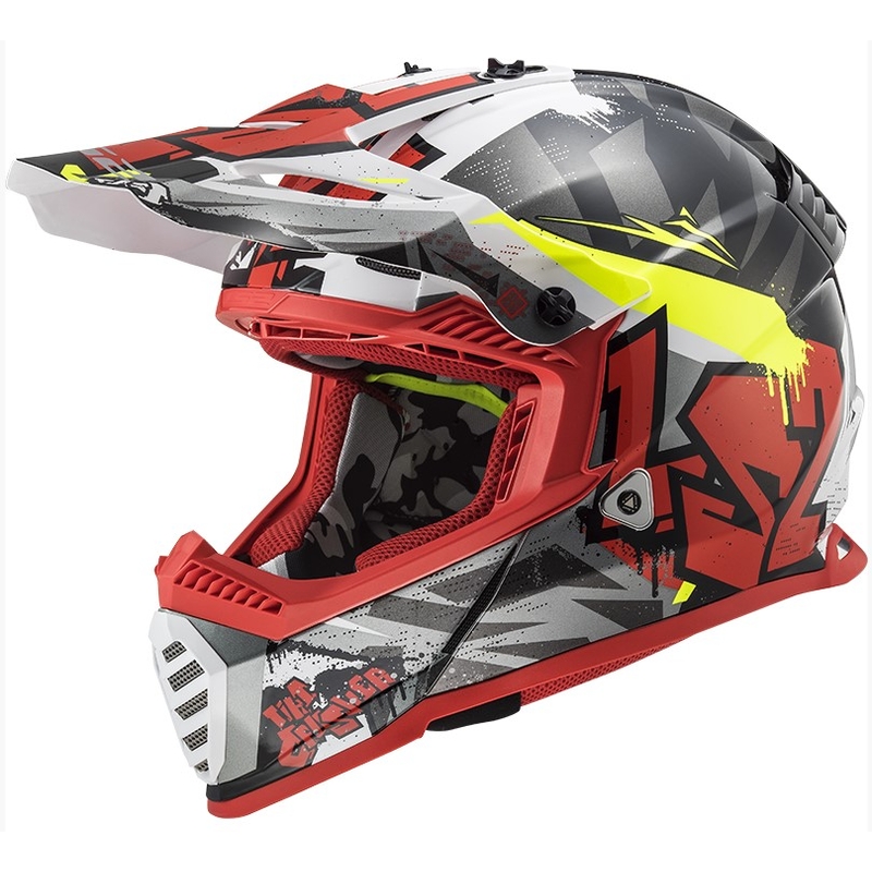 Motocross sisak LS2 MX437 Fast Evo Crusher fekete-piros-fluo sárga