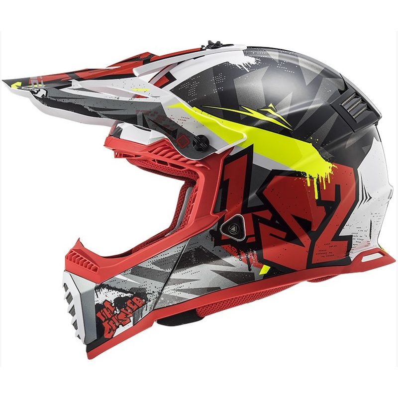 Motocross sisak LS2 MX437 Fast Evo Crusher fekete-piros-fluo sárga