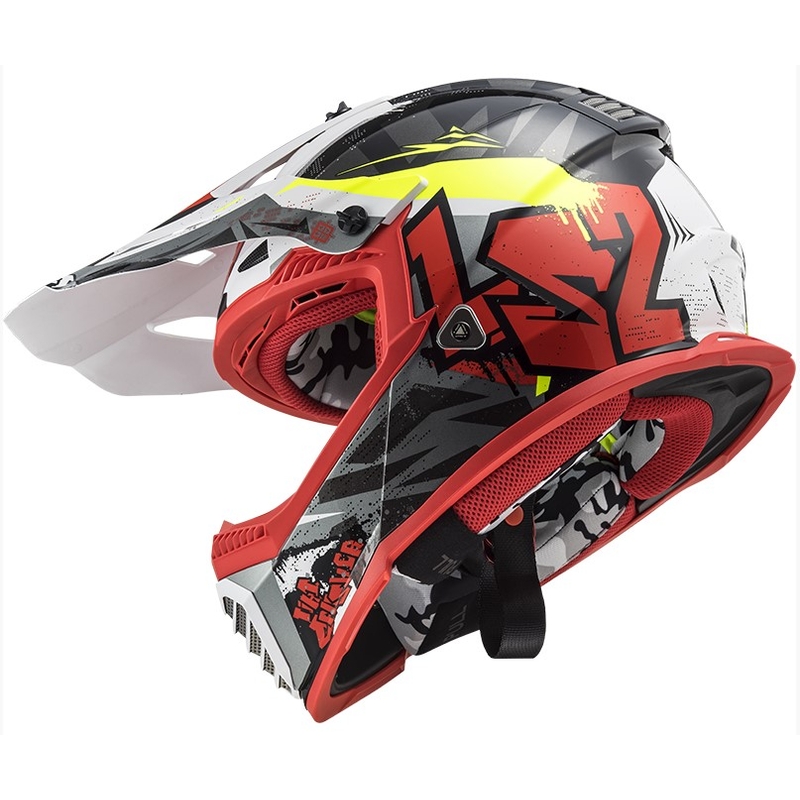 Motocross sisak LS2 MX437 Fast Evo Crusher fekete-piros-fluo sárga