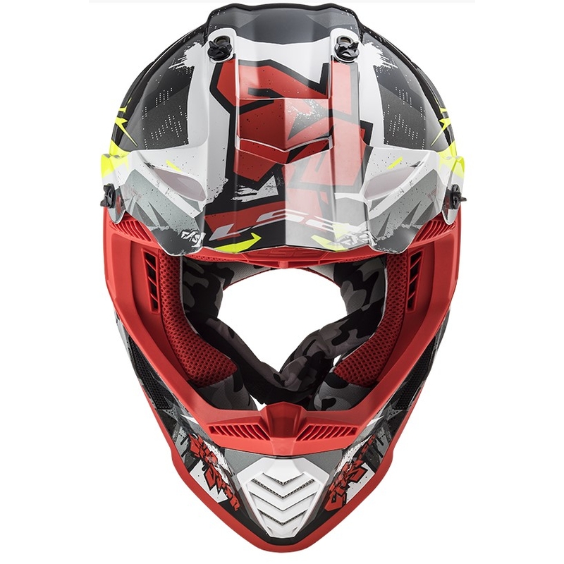 Motocross sisak LS2 MX437 Fast Evo Crusher fekete-piros-fluo sárga