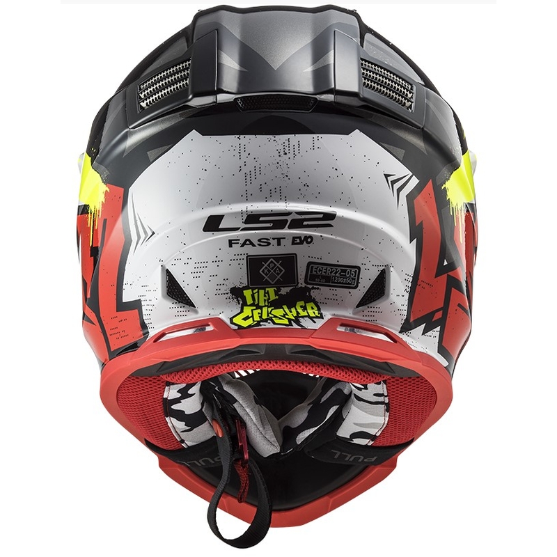 Motocross sisak LS2 MX437 Fast Evo Crusher fekete-piros-fluo sárga