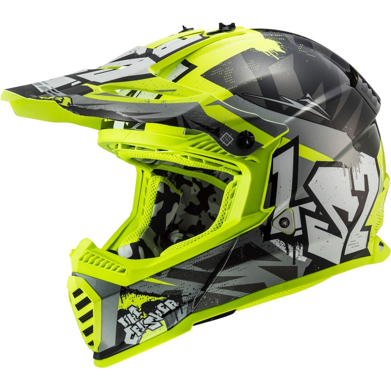 Gyerekek Motocross sisak LS2 MX437 Gyors Evo Mini Crusher fekete-fluo sárga