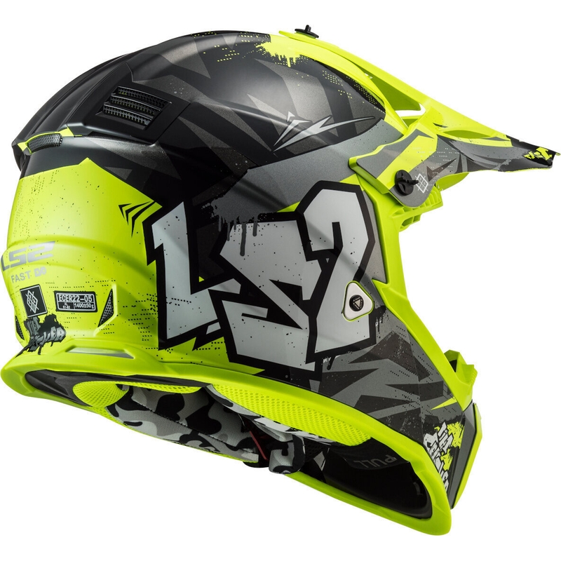 Gyerekek Motocross sisak LS2 MX437 Gyors Evo Mini Crusher fekete-fluo sárga