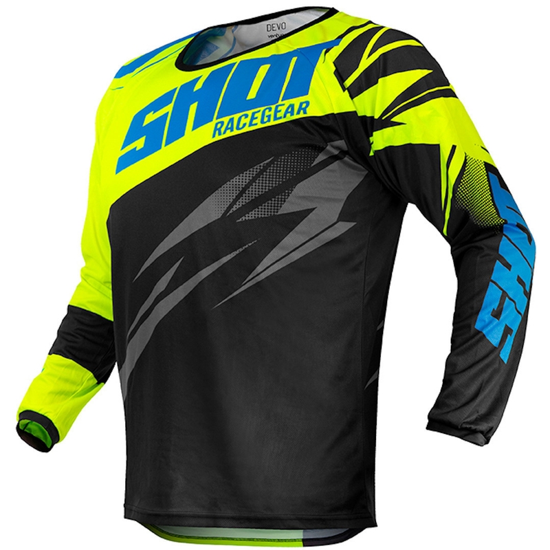 Gyerek motocross mez Shot Devo Ventura fekete-kék-fluo sárga akció kiárusítás