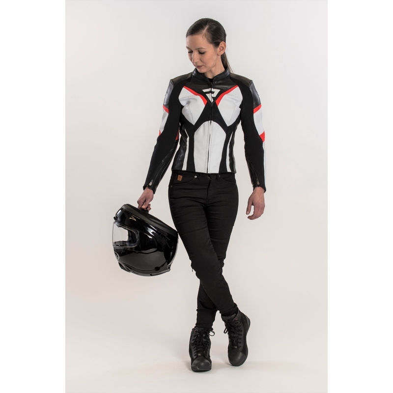 Női motoros kabát Rebel fekete-fehér-fluo piros eladás kiárusítás