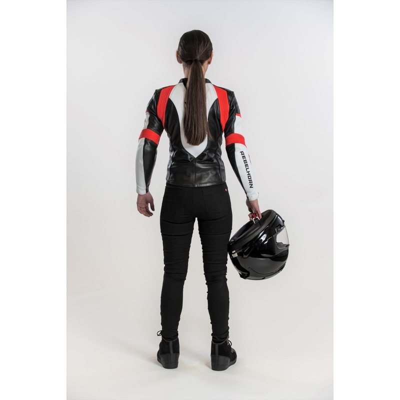 Női motoros kabát Rebel fekete-fehér-fluo piros eladás kiárusítás