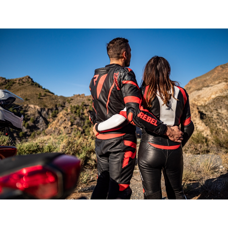 Női motoros kabát Rebel fekete-fehér-fluo piros eladás kiárusítás