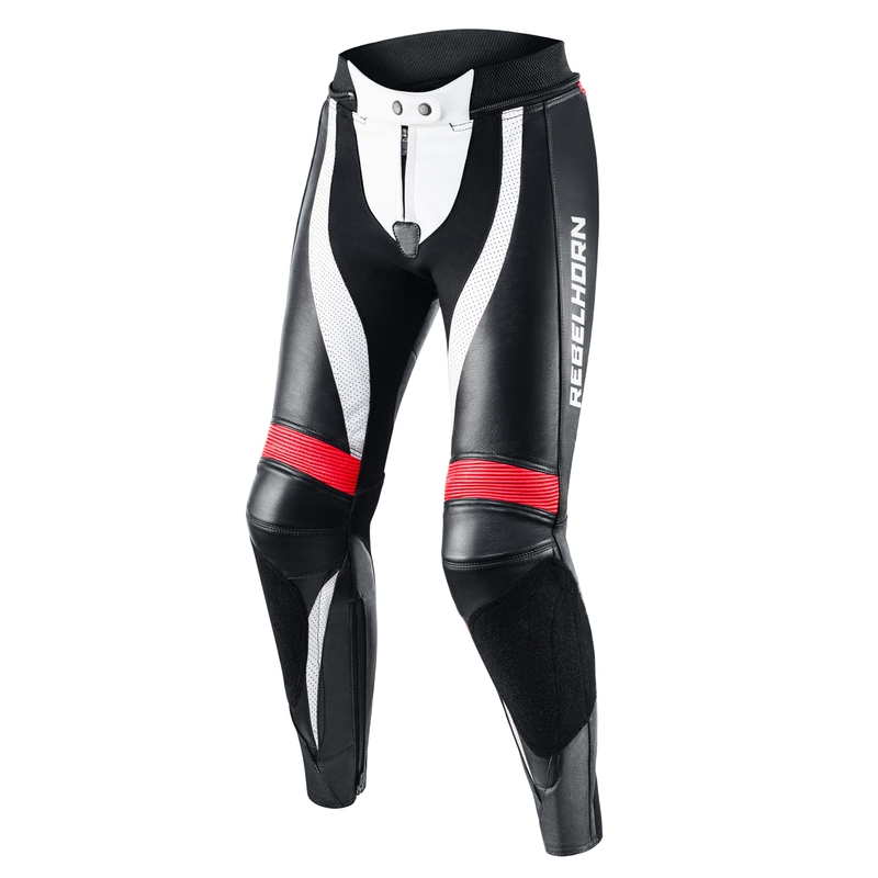 Női nadrág motorkerékpárhoz Rebelhorn Rebel fekete-fehér-fluo piros eladás kiárusítás