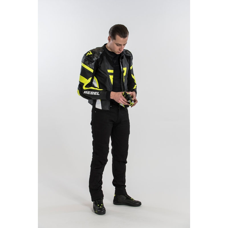 Rebelhorn Rebel motoros kabát fekete-fehér-neon sárga kiárusítás