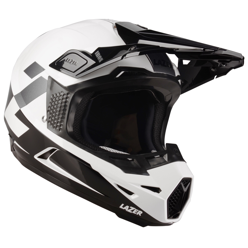 Motocross sisak Lazer X9 Vas fehér-fekete-ezüst