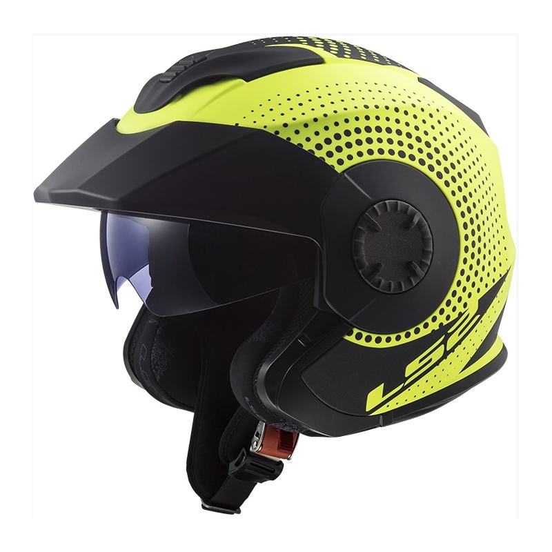 LS2 OF570 Verso Spin fekete fluo nyitott motoros sisak sárga