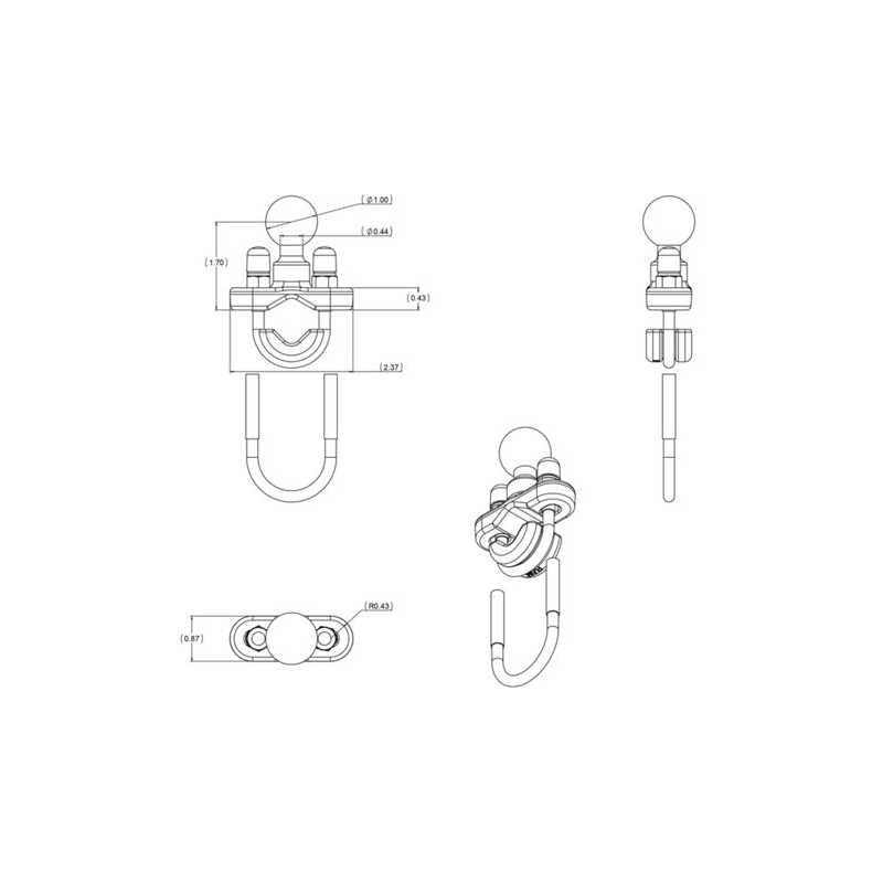 RAM rögzíthető 1" tűs aljzattal 12,7-31,75 mm-es csőátmérőhöz