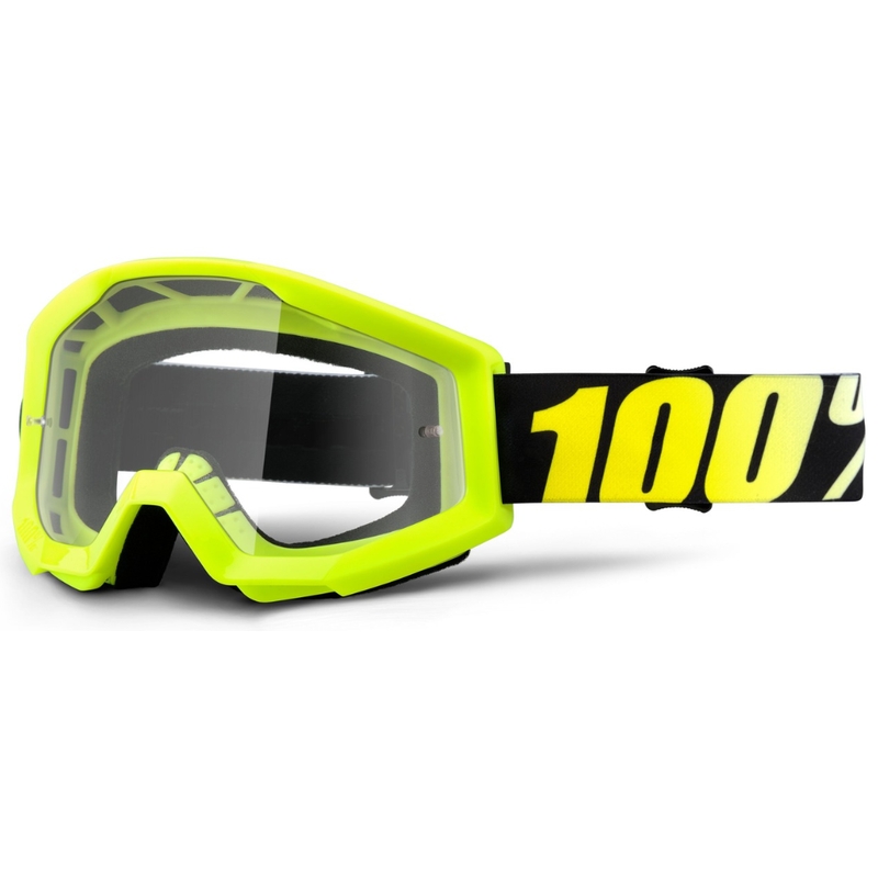 Motocross szemüveg 100% Strata fekete-fluo sárga (tiszta plexi)