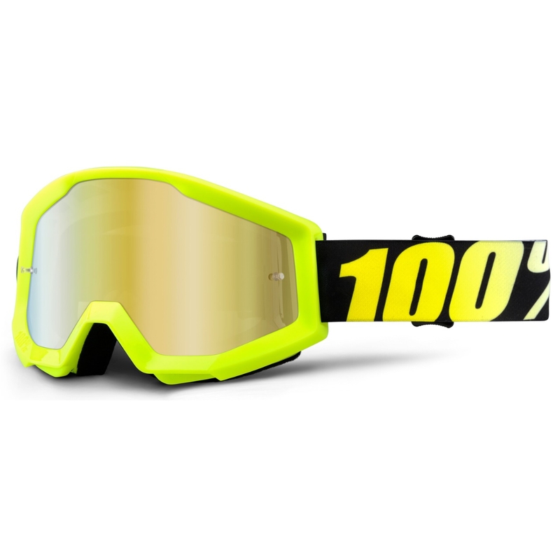 Motocross szemüveg 100% Strata fekete-fluo sárga (arany króm plexi)