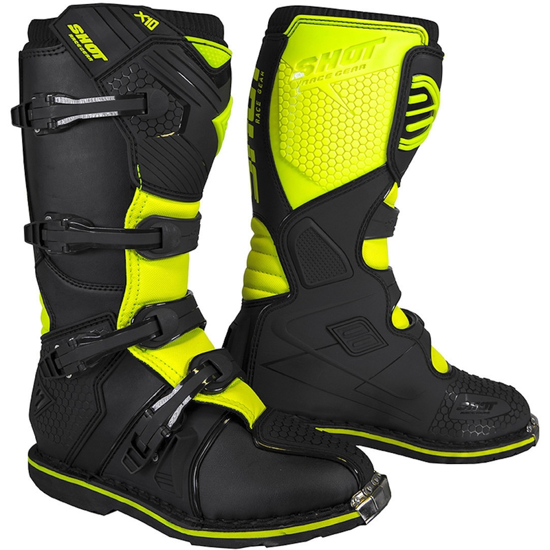 Magasszárú motoros csizma Shot X10 2.0 fekete-neon sárga kiárusítás