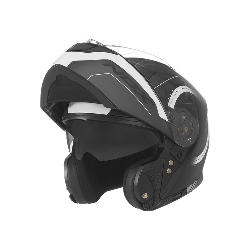 Billenő sisak a NOX N965 Peak fekete-fehér motorkerékpárhoz