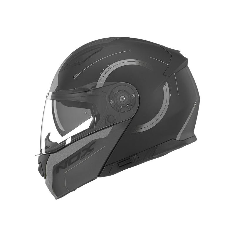 Billenő motoros sisak NOX N965 Peak fekete-ezüst