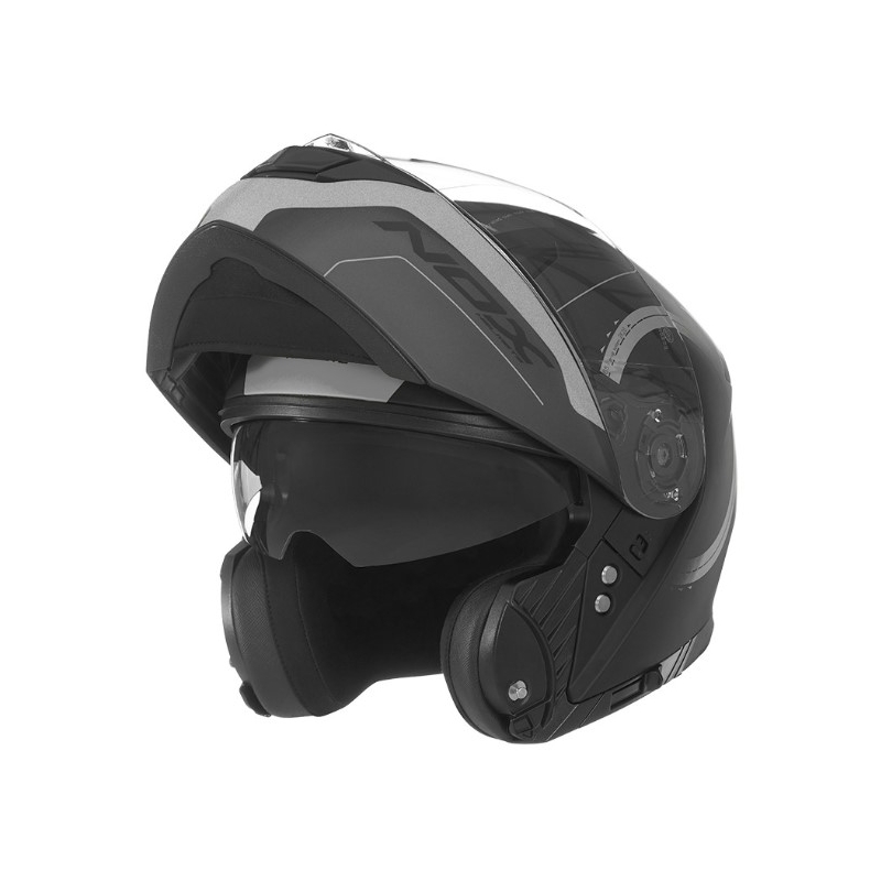 Billenő motoros sisak NOX N965 Peak fekete-ezüst