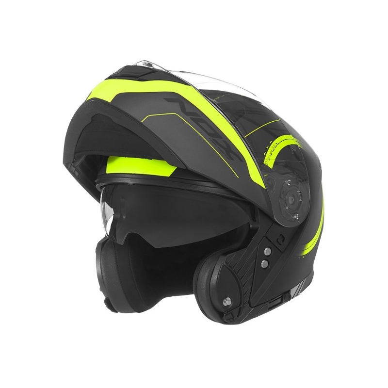 Billenő motoros sisak NOX N965 Peak fekete-sárga kiárusítás